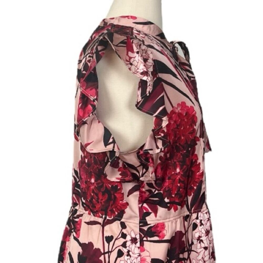 Tommy Hilfiger New Shift Dress Ruffle Tie Neck Pink Red Floral Women’s Size 16 - Picture 7 of 13